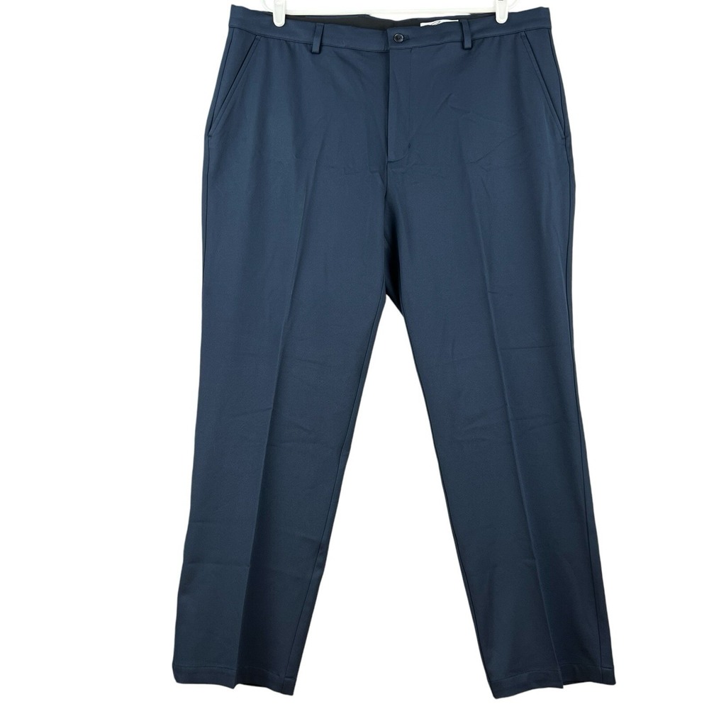 Greg Norman Men's Navy Dress Pants Size 40x30 Flat Front Stretch Mid Rise